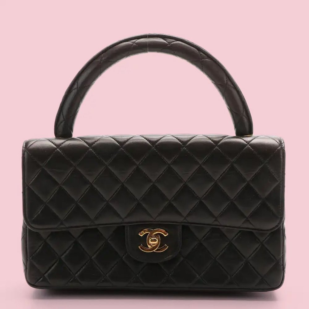 Chanel Vintage Brown Quilted Lambskin Top Handle Medium Flap Bag